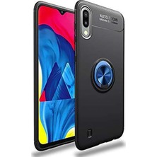 CaseArt Samsung Galaxy M01 Kılıf Renkli Yüzüklü Manyetik Silikon Kapak Siyah - Mavi