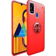 CaseArt Samsung Galaxy M31 Kılıf Renkli Yüzüklü Manyetik Silikon Kapak Kırmızı