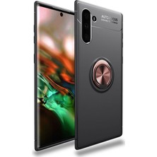 CaseArt Samsung Galaxy Note 10 Kılıf Renkli Yüzüklü Manyetik Silikon Kapak Siyah - Rose Gold