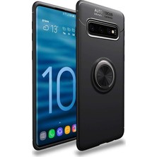 CaseArt Samsung Galaxy S10 Kılıf Renkli Yüzüklü Manyetik Silikon Kapak Siyah - Siyah
