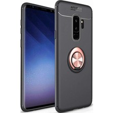 CaseArt Samsung Galaxy S9 Plus Kılıf Renkli Yüzüklü Manyetik Silikon Kapak Siyah - Rose Gold