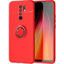 CaseArt Xiaomi Redmi 9c Kılıf Renkli Yüzüklü Manyetik Silikon Kapak Kırmızı