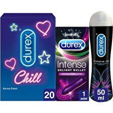 Durex Chill Prezervatif 20’li + Durexdelight Bullet Titreşimli Vibratör + Durex Extreme Jel 50 ml