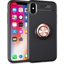 Kzy Apple iPhone Xs Kılıf Renkli Yüzüklü Manyetik Silikon Kapak Siyah - Rose Gold