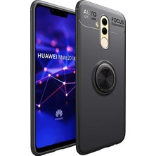 Kzy Huawei Mate 20 Lite Kılıf Renkli Yüzüklü Manyetik Silikon Kapak Siyah - Siyah