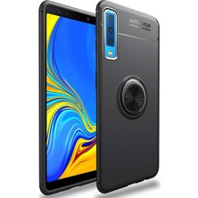 Kzy Samsung Galaxy A7 2018 Kılıf Renkli Yüzüklü Manyetik Silikon Kapak Siyah - Siyah