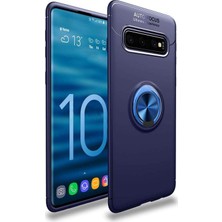 Kzy Samsung Galaxy S10 Kılıf Renkli Yüzüklü Manyetik Silikon Kapak Mavi - Mavi