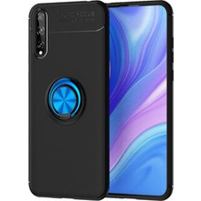 Kzy Huawei Y8P Kılıf Renkli Yüzüklü Manyetik Silikon Kapak Siyah - Mavi