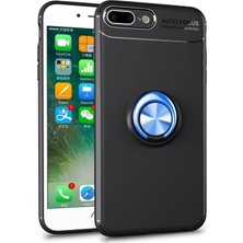 Kzy Apple iPhone 7 Plus Kılıf Renkli Yüzüklü Manyetik Silikon Kapak Siyah - Mavi