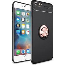 Kzy Apple iPhone 6 Kılıf Renkli Yüzüklü Manyetik Silikon Kapak Siyah - Rose Gold