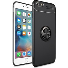 Kzy Apple iPhone 6s Kılıf Renkli Yüzüklü Manyetik Silikon Kapak Siyah - Siyah