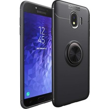 Kzy Samsung Galaxy J4 Kılıf Renkli Yüzüklü Manyetik Silikon Kapak Siyah - Siyah