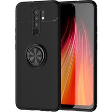 Kzy Xiaomi Redmi 9 Kılıf Renkli Yüzüklü Manyetik Silikon Kapak Siyah - Siyah