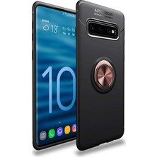 Kzy Samsung Galaxy S10 Kılıf Renkli Yüzüklü Manyetik Silikon Kapak Siyah - Rose Gold