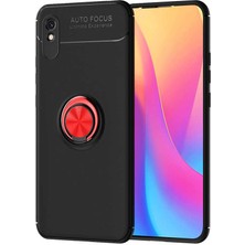 Kzy Xiaomi Redmi 9A Kılıf Renkli Yüzüklü Manyetik Silikon Kapak Siyah - Kırmızı