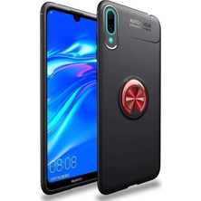 Kzy Huawei Y9 2019 Kılıf Renkli Yüzüklü Manyetik Silikon Kapak Siyah - Kırmızı