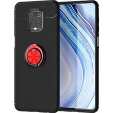 Kzy Xiaomi Redmi Note 9s Kılıf Renkli Yüzüklü Manyetik Silikon Kapak Siyah - Kırmızı