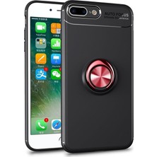 Kzy Apple iPhone 7 Plus Kılıf Renkli Yüzüklü Manyetik Silikon Kapak Siyah - Kırmızı
