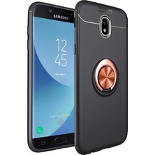 Kzy Samsung Galaxy J7 Pro Kılıf Renkli Yüzüklü Manyetik Silikon Kapak Siyah - Rose Gold