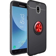 Kzy Samsung Galaxy J7 Pro Kılıf Renkli Yüzüklü Manyetik Silikon Kapak Siyah - Kırmızı