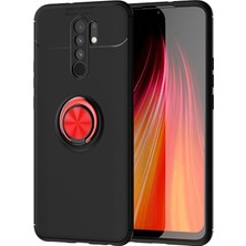 Kzy Xiaomi Redmi 9 Kılıf Renkli Yüzüklü Manyetik Silikon Kapak Siyah - Kırmızı