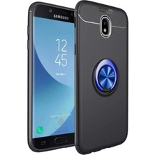 Kzy Samsung Galaxy J7 Pro Kılıf Renkli Yüzüklü Manyetik Silikon Kapak Siyah - Mavi