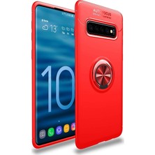 Kzy Samsung Galaxy S10 Plus Kılıf Renkli Yüzüklü Manyetik Silikon Kapak Kırmızı - Kırmızı