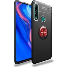 Kzy Huawei Y9 Prime 2019 Kılıf Renkli Yüzüklü Manyetik Silikon Kapak Siyah - Kırmızı