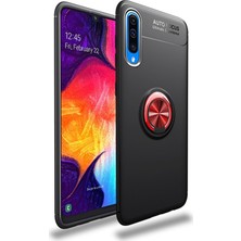 Kzy Samsung Galaxy A50 Kılıf Renkli Yüzüklü Manyetik Silikon Kapak Siyah - Kırmızı