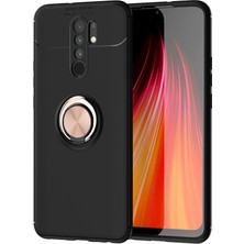 Kzy Xiaomi Redmi 9 Kılıf Renkli Yüzüklü Manyetik Silikon Kapak Siyah - Rose Gold