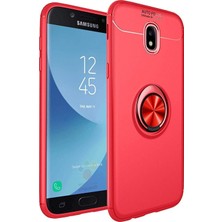 Kzy Samsung Galaxy J7 Pro Kılıf Renkli Yüzüklü Manyetik Silikon Kapak Kırmızı - Kırmızı