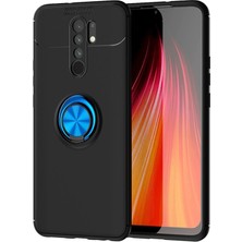 Kzy Xiaomi Redmi 9 Kılıf Renkli Yüzüklü Manyetik Silikon Kapak Siyah - Mavi