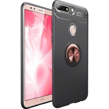 Kzy Huawei Y7 2018 Kılıf Renkli Yüzüklü Manyetik Silikon Kapak Siyah - Rose Gold