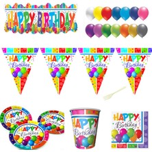 Hayaller Dükkanı 8 Kişilik Yetişkin Doğum Günü Süsleri Parti Seti Sofra Seti Tam Set  Multicolor Happy Birthday