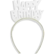 Hayaller Dükkanı Taç Evadan Simli Taşlı Happy Bırthday Beyaz P1