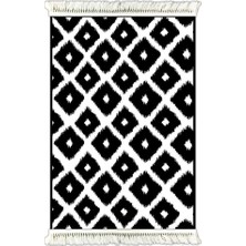 Prizma 6016 İkat Desen Siyah & Beyaz 120 x 180 cm Kaydırmaz Halı