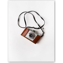 Caka Tablo  Ahşap Tablo Kahverengi Kılıflı Eski Fotoğraf Makinesi