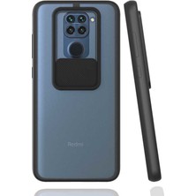 noktaks - Xiaomi Redmi Note 9 - Kılıf Slayt Sürgülü Arkası Buzlu Lensi Kapak - Siyah - T15447