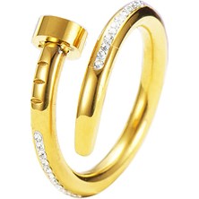 Chavin Taşlı Çivi Tasarım Kadın Çelik Yüzük EH80SR