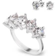 Chavin 2,5 crt. Zirkon Beştaş Gümüş Yüzük ve Küpe cs77