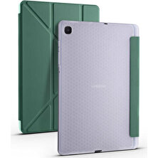 Samsung Galaxy Tab S6 Lite SM-P610 10.4" Kılıf + Kalem Uyku Modlu Kalem Bölmeli Arkası Yumuşak Silikon Smart Standlı Kapaklı Tri Folding Tablet Kılıfı Koyu Yeşil