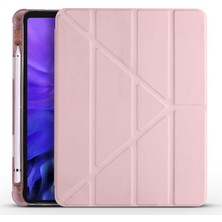 Samsung Galaxy Tab S7 Plus SM-T970 12.4" Kılıf + Kalem Uyku Modlu Kalem Bölmeli Arkası Yumuşak Silikon Smart Standlı Kapaklı Tri Folding Tablet Kılıfı Rose