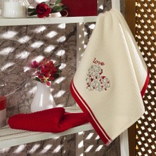 Maxstyle Pamuk Mutfak Havlusu 4'lü Krem-Kırmızı 40X60