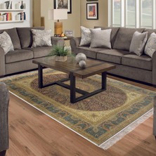 Alanur Home Yıldız Kaymaz Deri Tabanlı Saçaklı Yıkanabilir Dijital Halı Bej