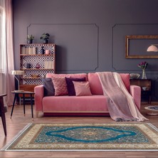 Alanur Home Yıldız Kaymaz Deri Tabanlı Saçaklı Yıkanabilir Dijital Halı Mavi̇