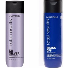 Matrix Total Results Brass Off Renk Koruyucu Mavi + So Silver Color Care Gri ve Gümüş Saçlar Şampuan 300 ml