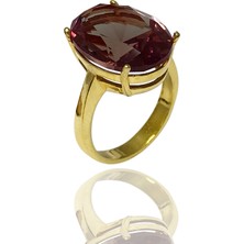 Midyat Gümüş Dünyası Oval Model Altın Kaplama Zultanit Taşlı Gümüş Kadın Yüzük(Kod 2020522)