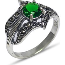 Midyat Gümüş Dünyası Yeşil Taşlı Gümüş Kadın Markazit Yüzük (Kod 2020243A)