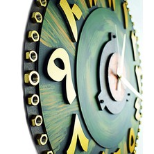 Kayra Saat Kayra Ahşap Duvar Saati Green Arapça 50CM