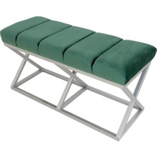 Evodeko Gümüş Ayaklı Yeşil Bench Puf